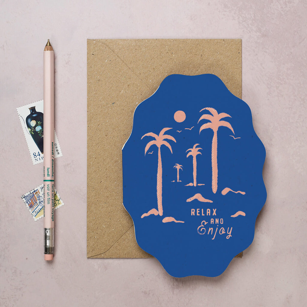 Relax and enjoy card with illustrated palm trees by I Am Roxanne for Folksy Collection