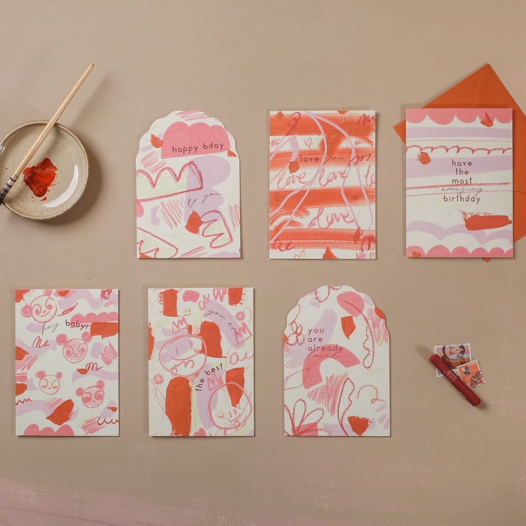 selection of coral brush stroked greeting cards by i am roxanne