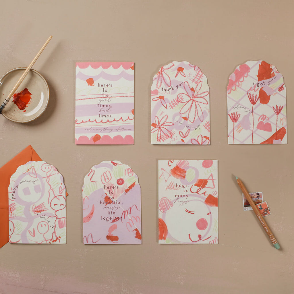 selection of Painterly Love cards illustrated by I am Roxanne
