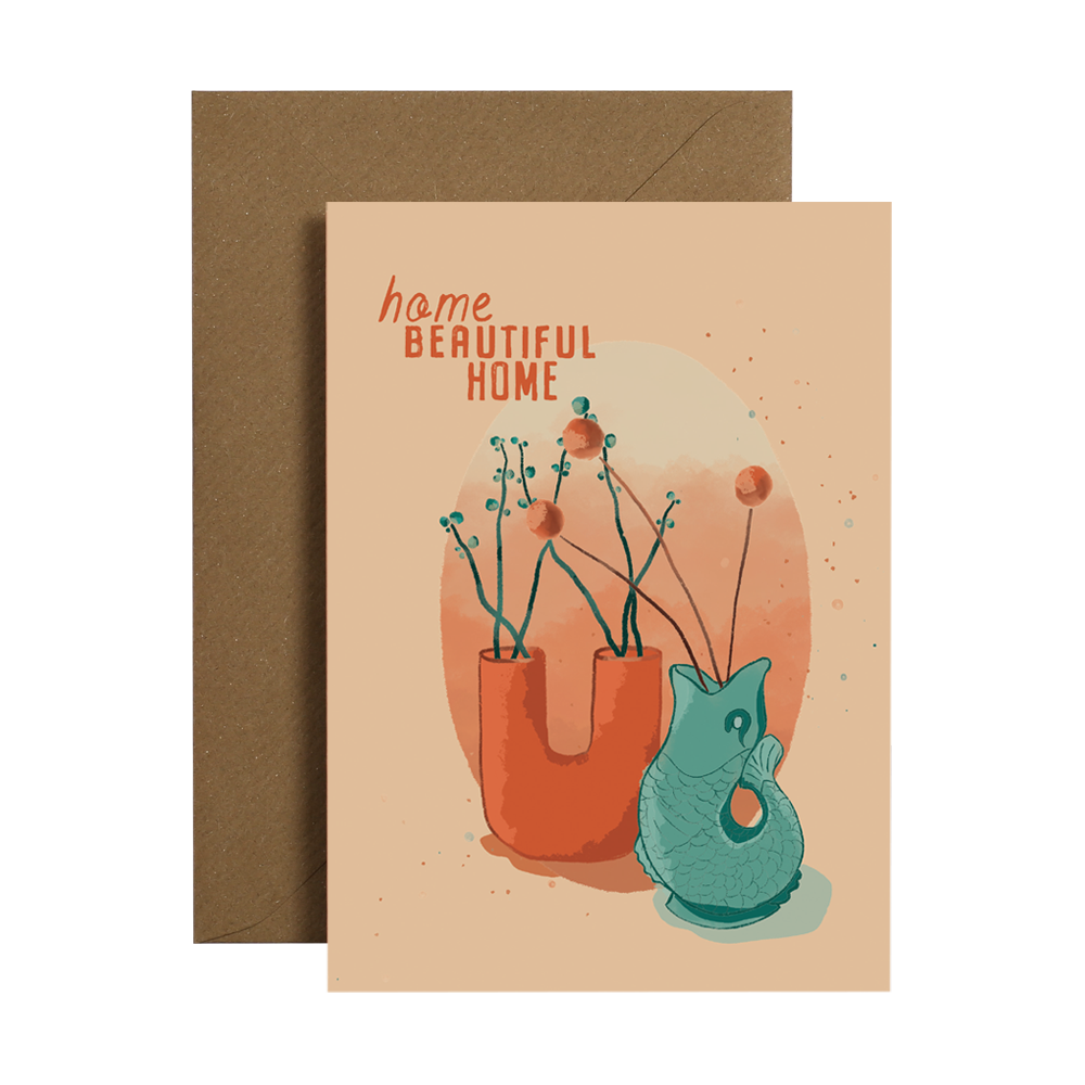 Green ceramic gluggle jug greeting card by I am Roxanne 