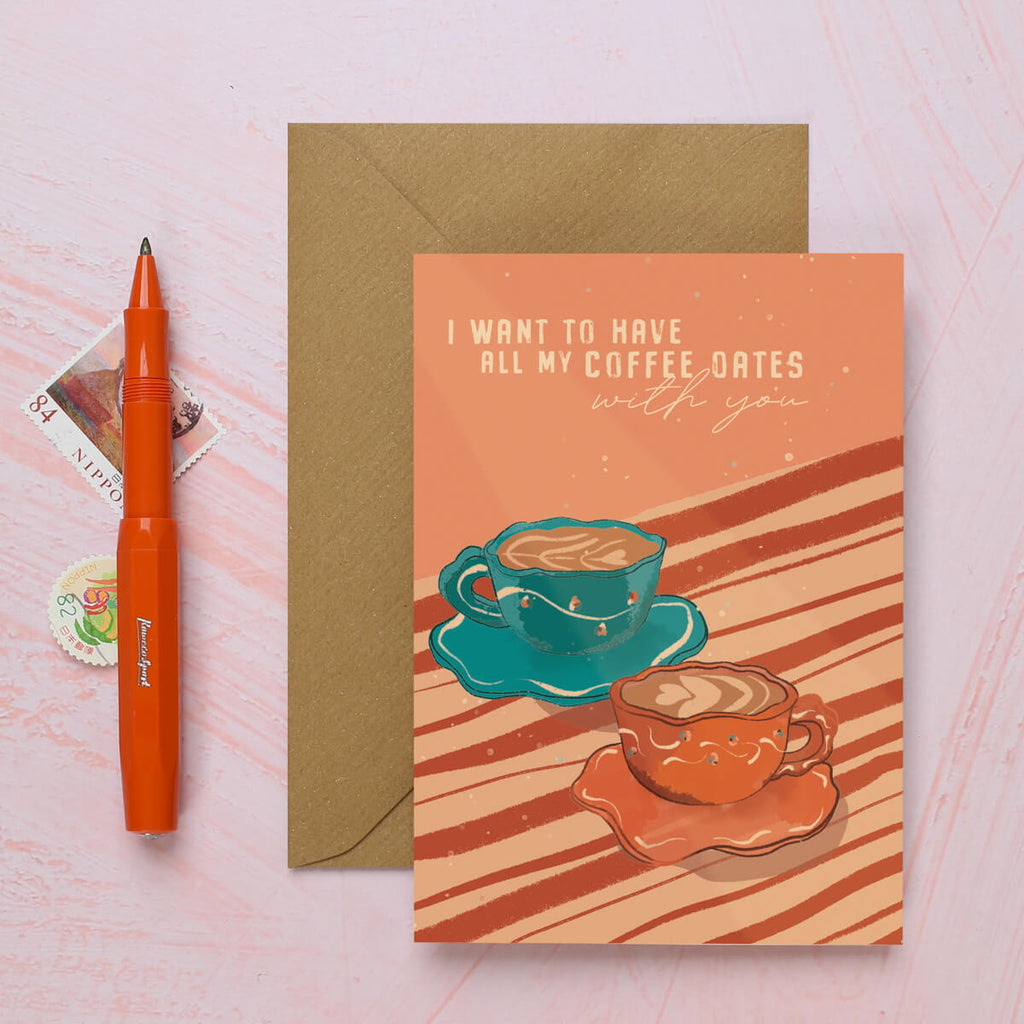 Coffee Dates with You Love and Friendship greeting card by I Am Roxanne for the Soul Traveller Collection.
